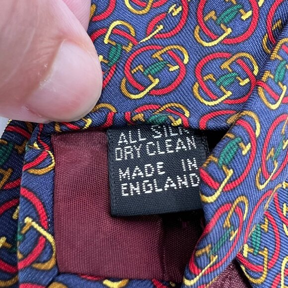 Vintage Burberrys Burberry 100% Silk Neck Tie Horsebit Pattern Blue - Picture 3 of 6